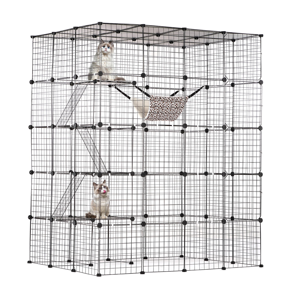SucceBuy Multi Level Metal Cat Enclosure With Hammock And Ramp