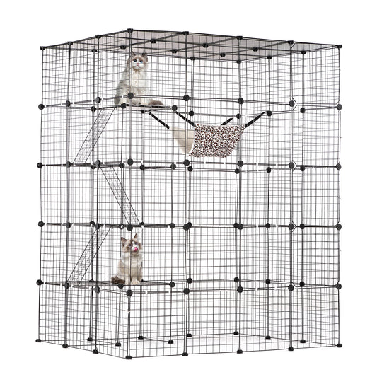 SucceBuy Multi Level Metal Cat Enclosure With Hammock And Ramp