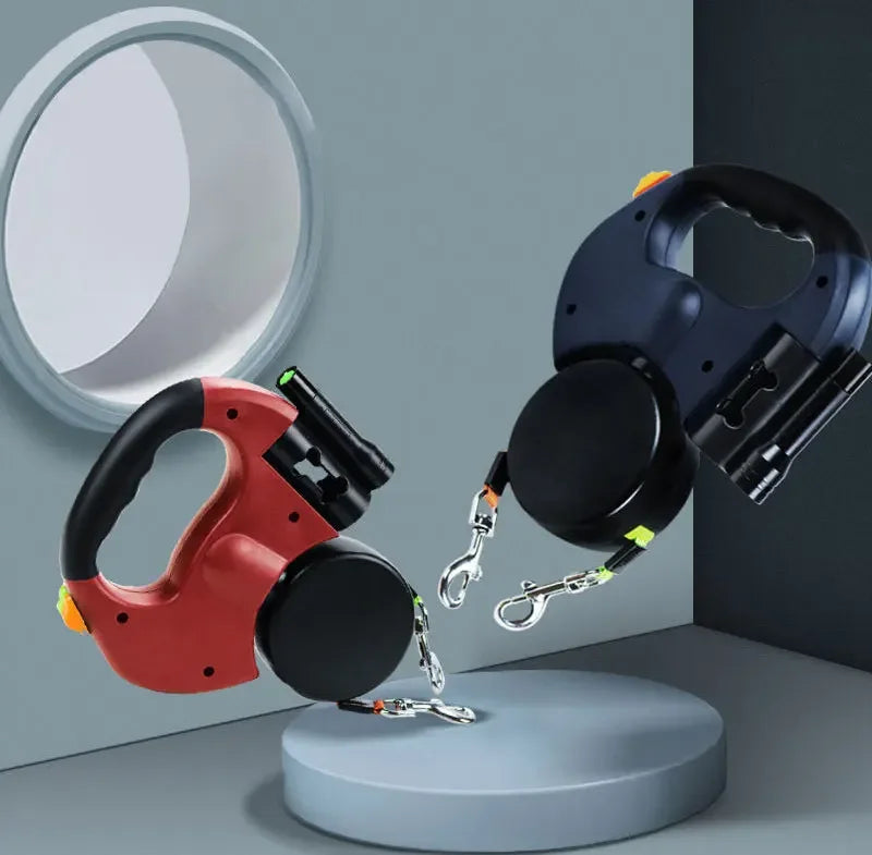 Guangdong 3In1 Double Head Automatic Retractable Dog Leash Flashlight Poop Bag Dispenser Reflective