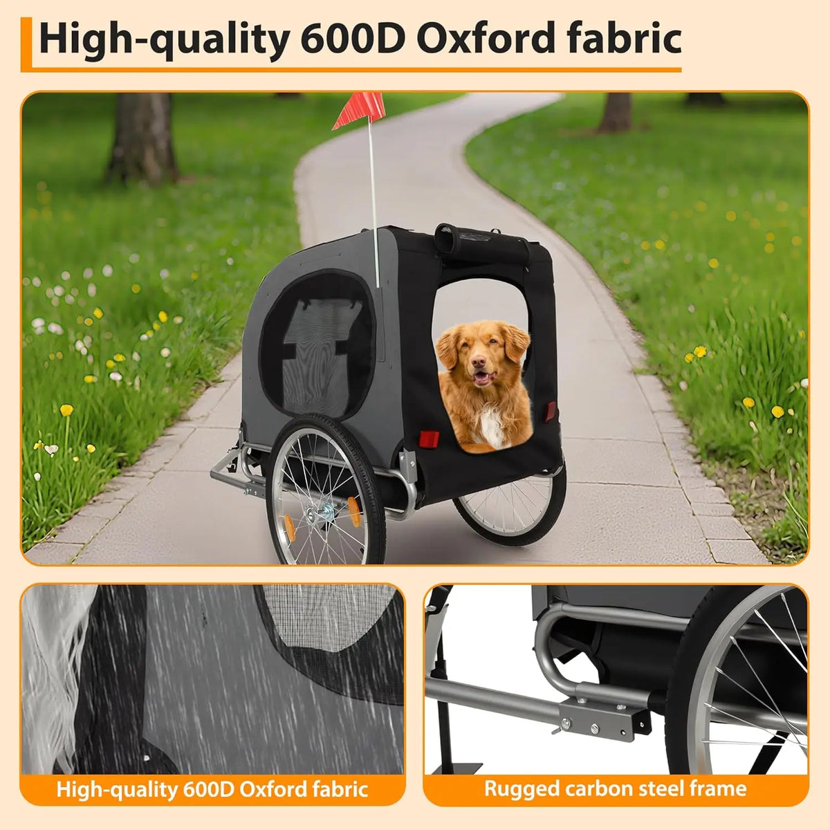 HiMiss Durable Dog Bicycle Trailer Jogging Transport