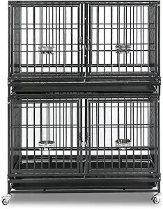 Heavy Duty Stackable Dog Crate With Detachable Divider And Wheels