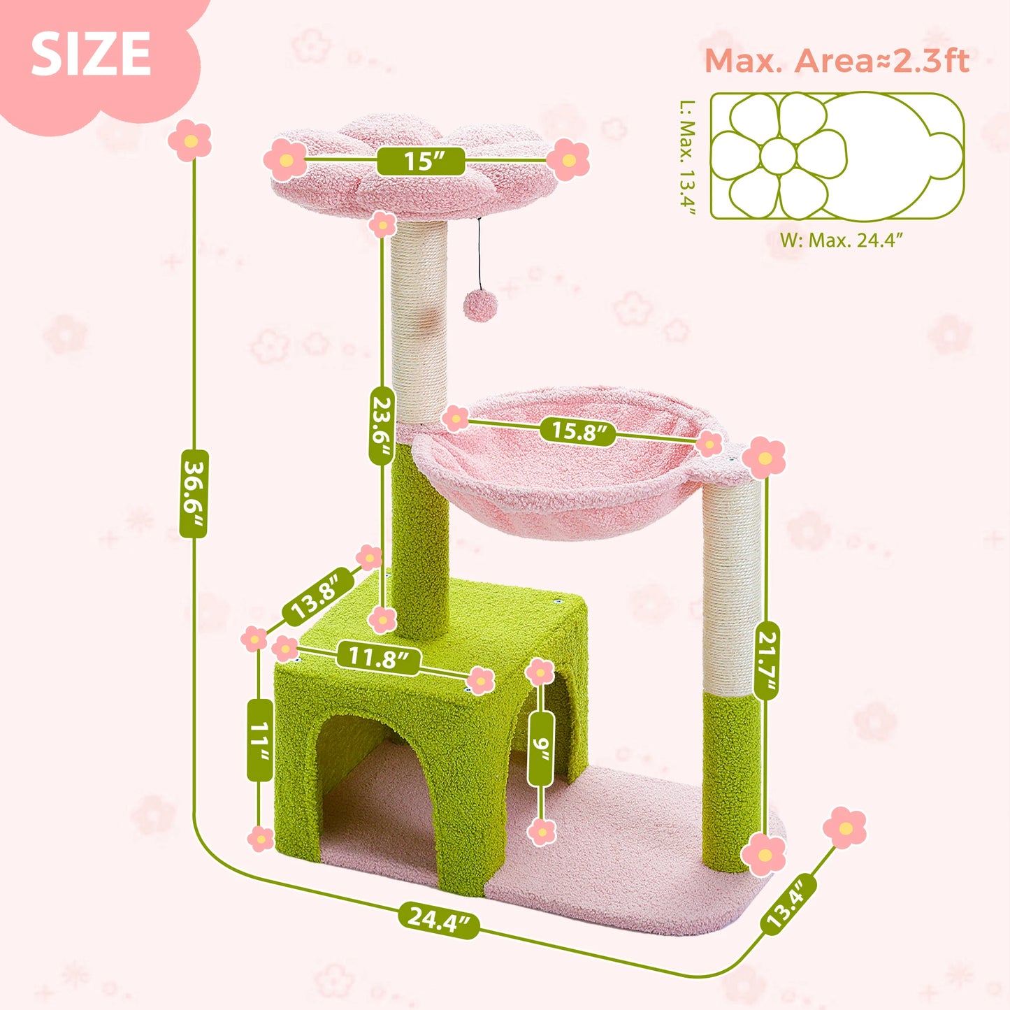 PETEPELACN Flower Cat Tree With Large Metal Frame Hammock