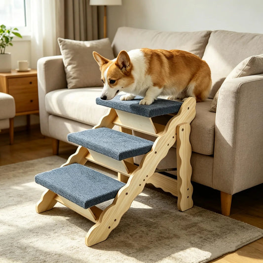 HiMISS Collapsible Wooden Dog Stairs And Secure Ramp