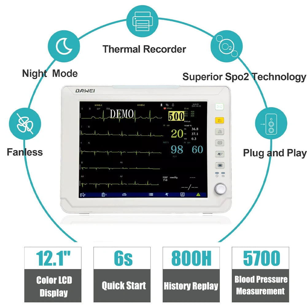 DAWEI Veterinary Patient Monitor With ECG Oxygen Blood Pressure
