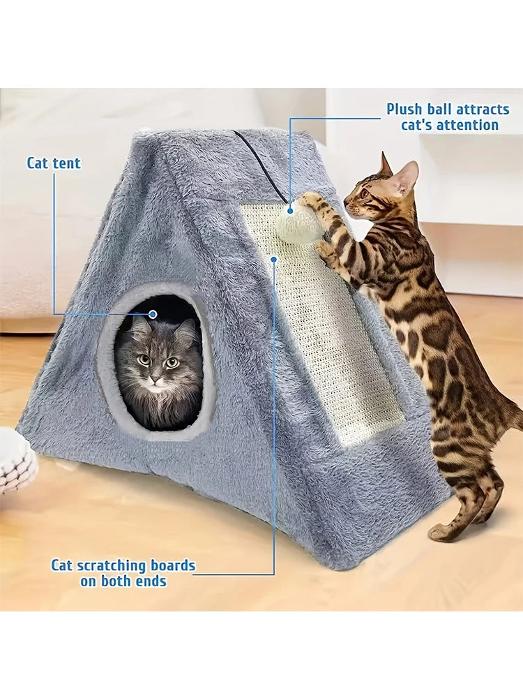 Zhejiang Cat Bed With Plush Ball Toy And Built In Sisal Scratching Board For All In One Cat Retreat