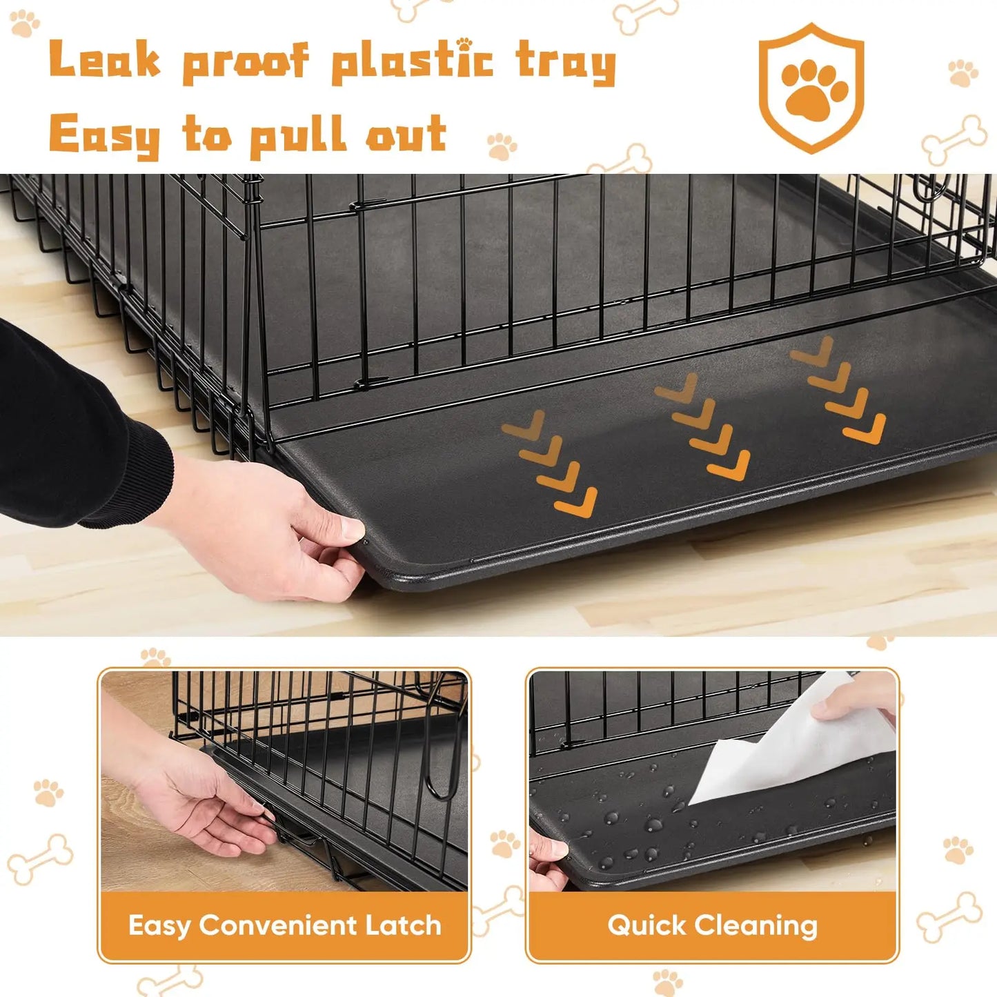 Double Door Dog Crate With Leakproof Pan and Folding Kennel