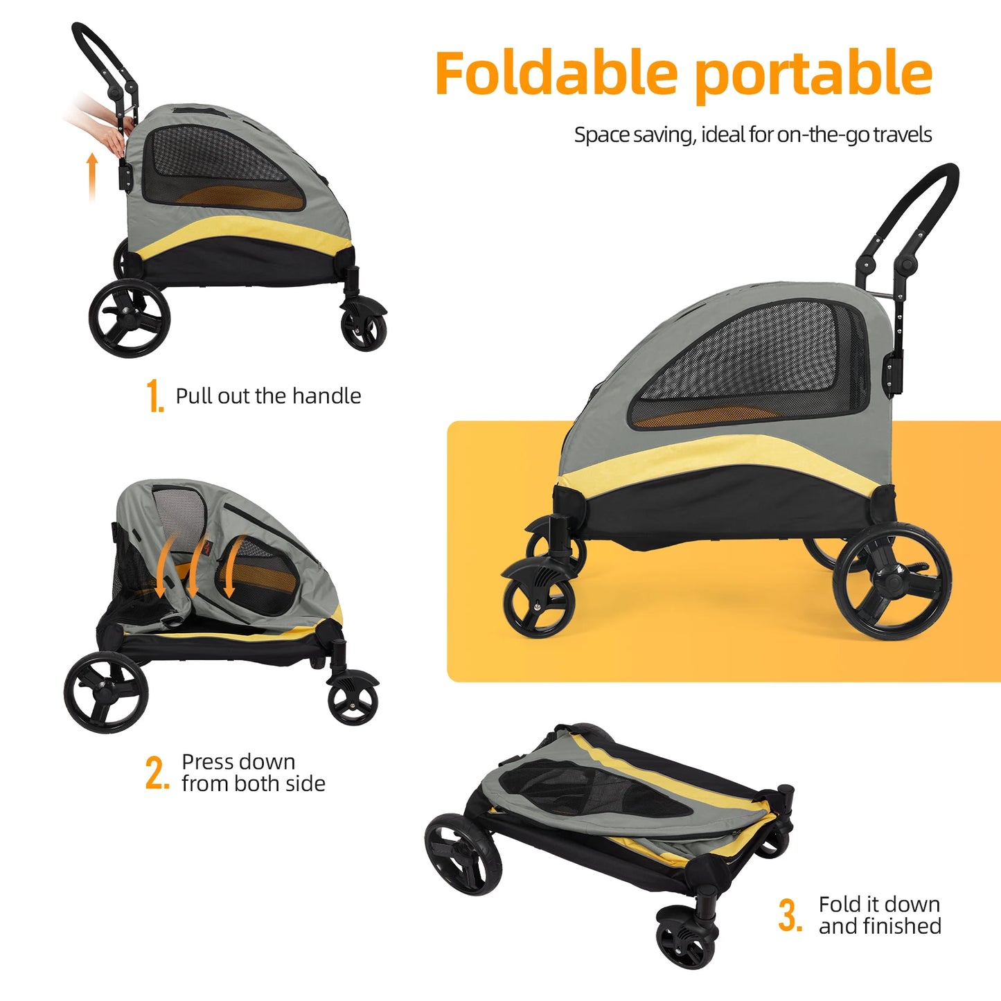 Portable Pet Stroller Four Wheel Foldable Travel Carrier