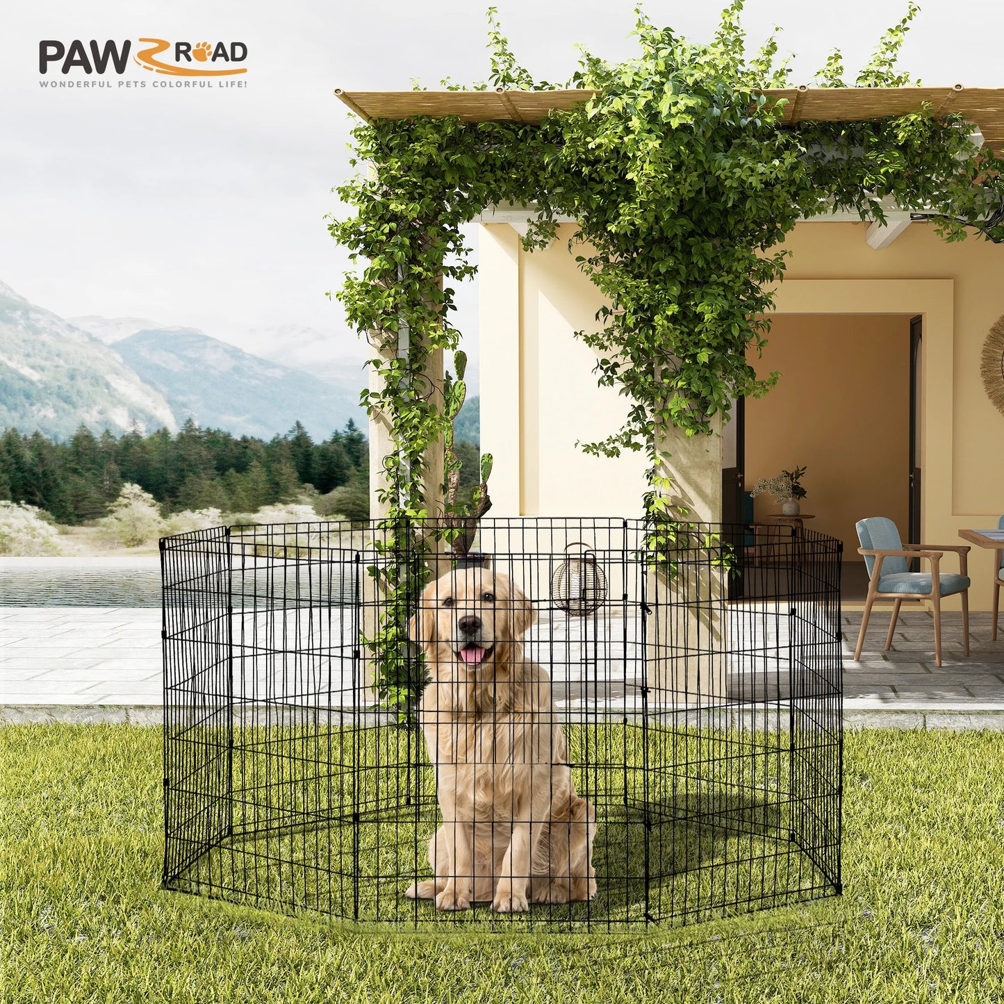 Foldable Metal Dog Playpen Indoor Outdoor Fence with Doors