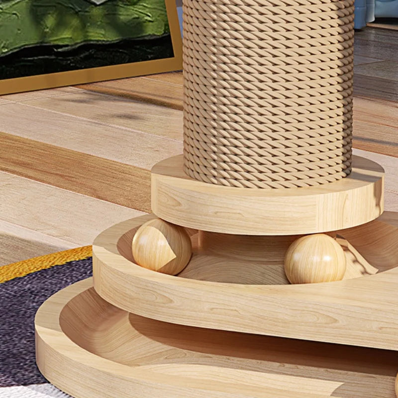 CZBNYXCN Interactive Cat Scratching Post Tower With Jute Ball Track Three Tier Wood