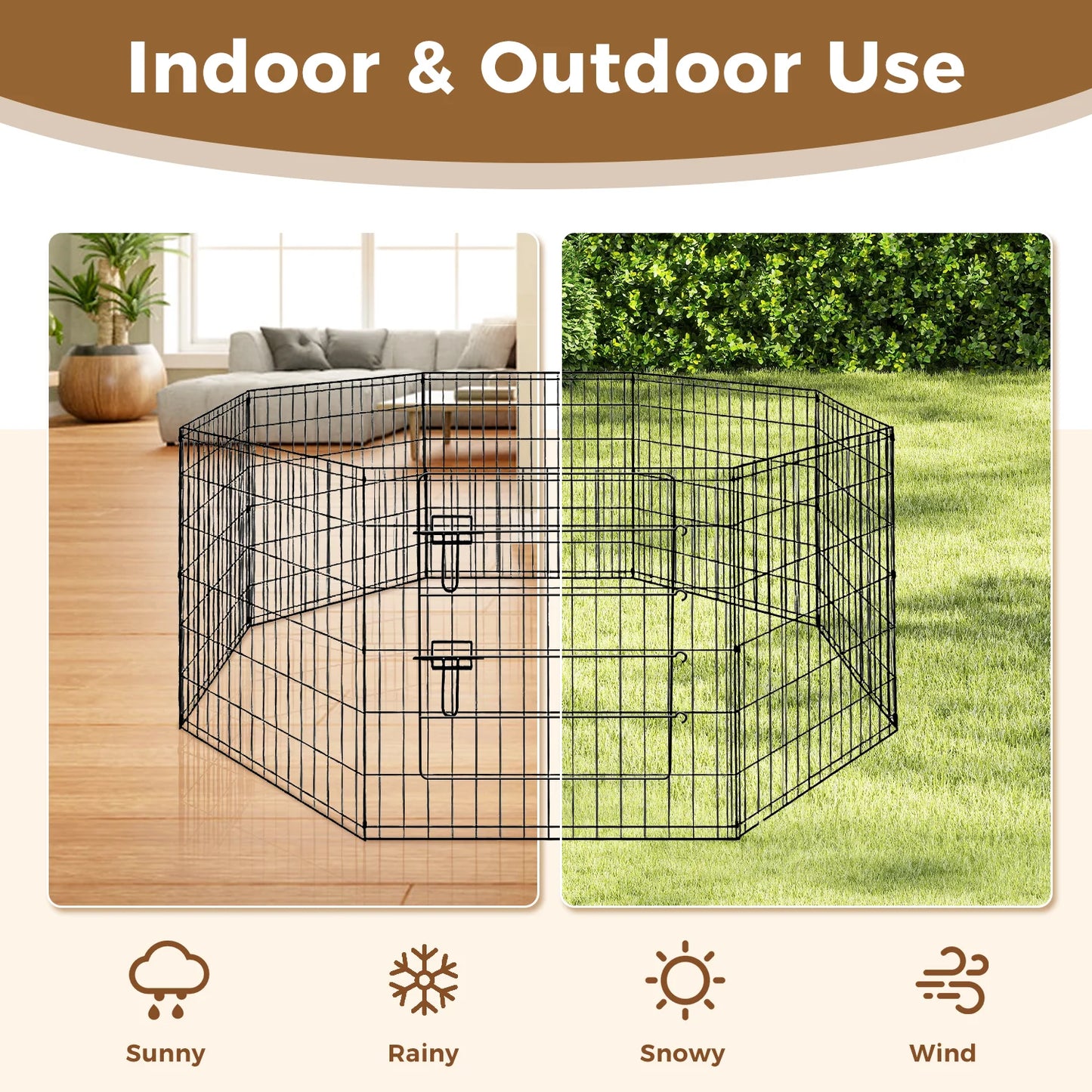 Foldable Metal Dog Playpen Indoor Outdoor Fence with Doors