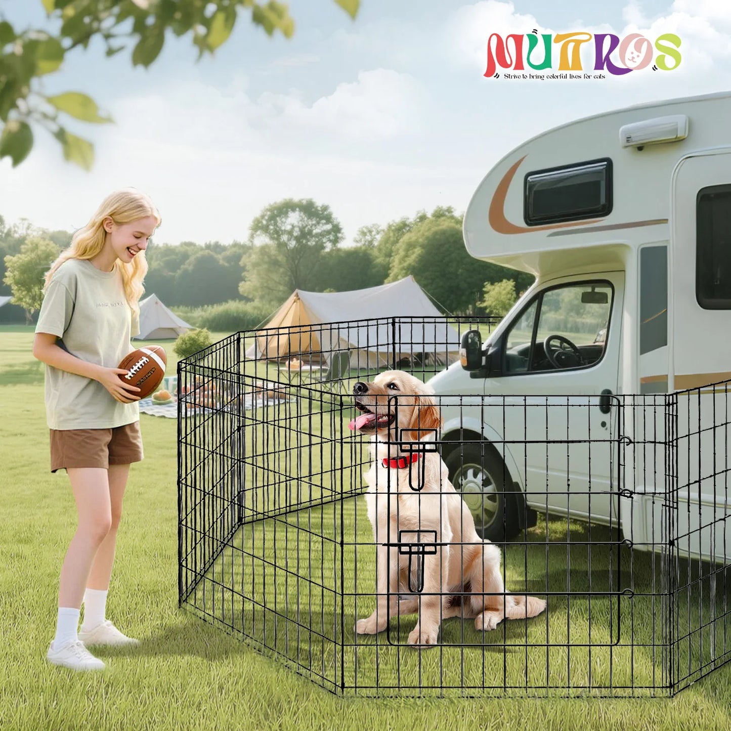 Foldable Metal Dog Playpen Indoor Outdoor Fence with Doors
