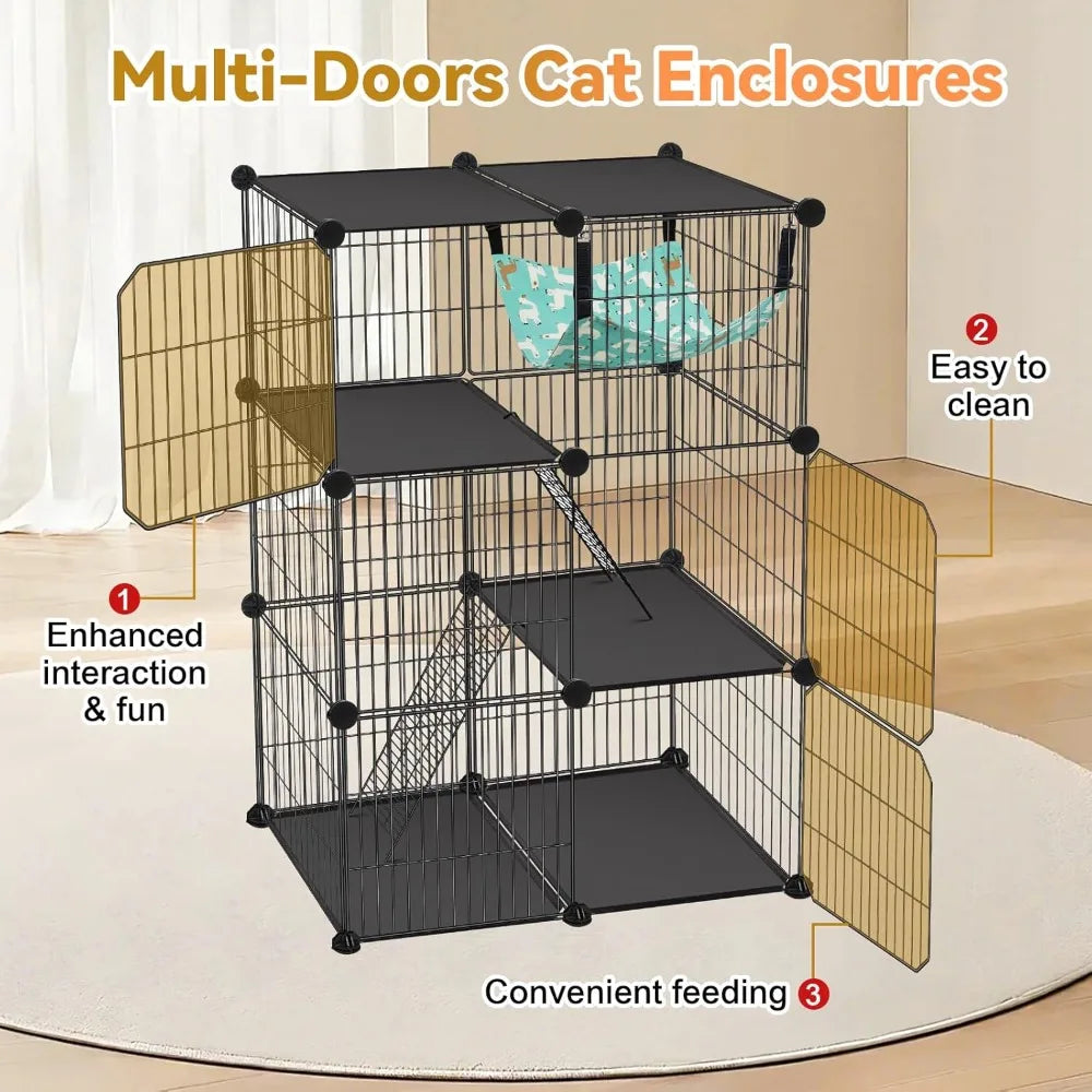 Cat Cage 3-Tier DIY Catio Enclosure With Detachable Hammock