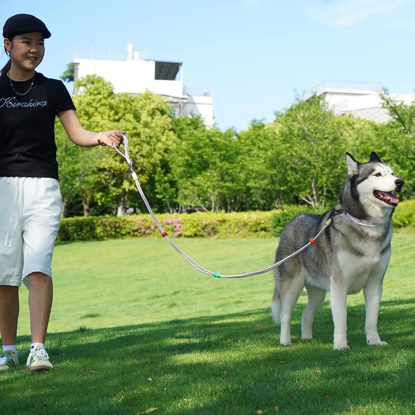 XMSJ Dog Leash and Collar Set With AirTag Holder For All Breeds, Double Rope, Reflective Nylon