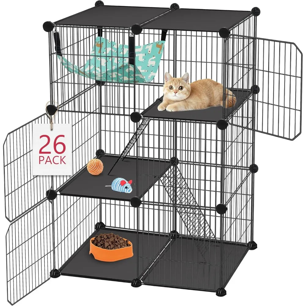 Cat Cage 3-Tier DIY Catio Enclosure With Detachable Hammock