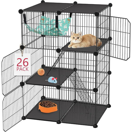 Cat Cage 3-Tier DIY Catio Enclosure With Detachable Hammock