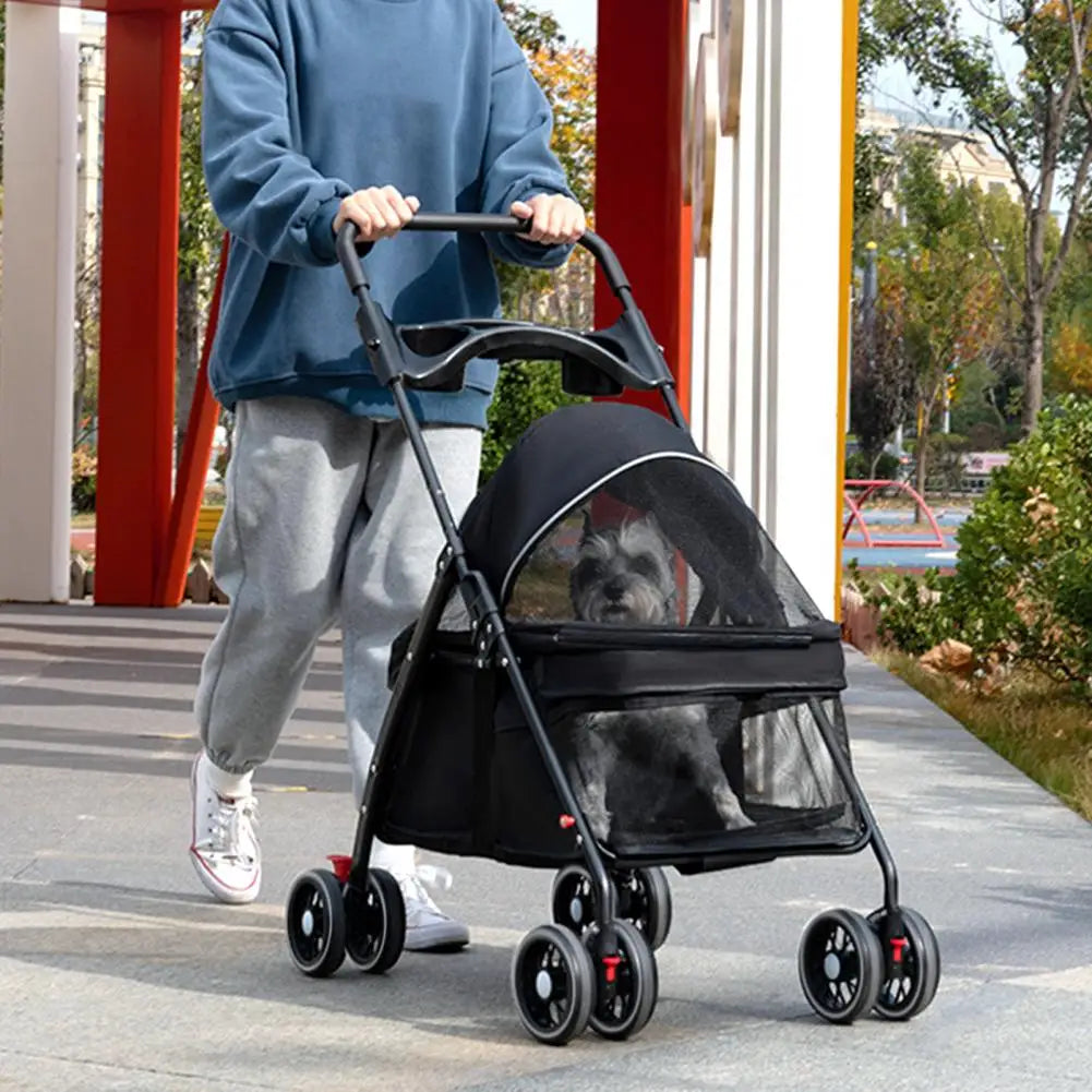 4 Wheels Dog Cat Stroller For Outdoor Travel Folding Carrier