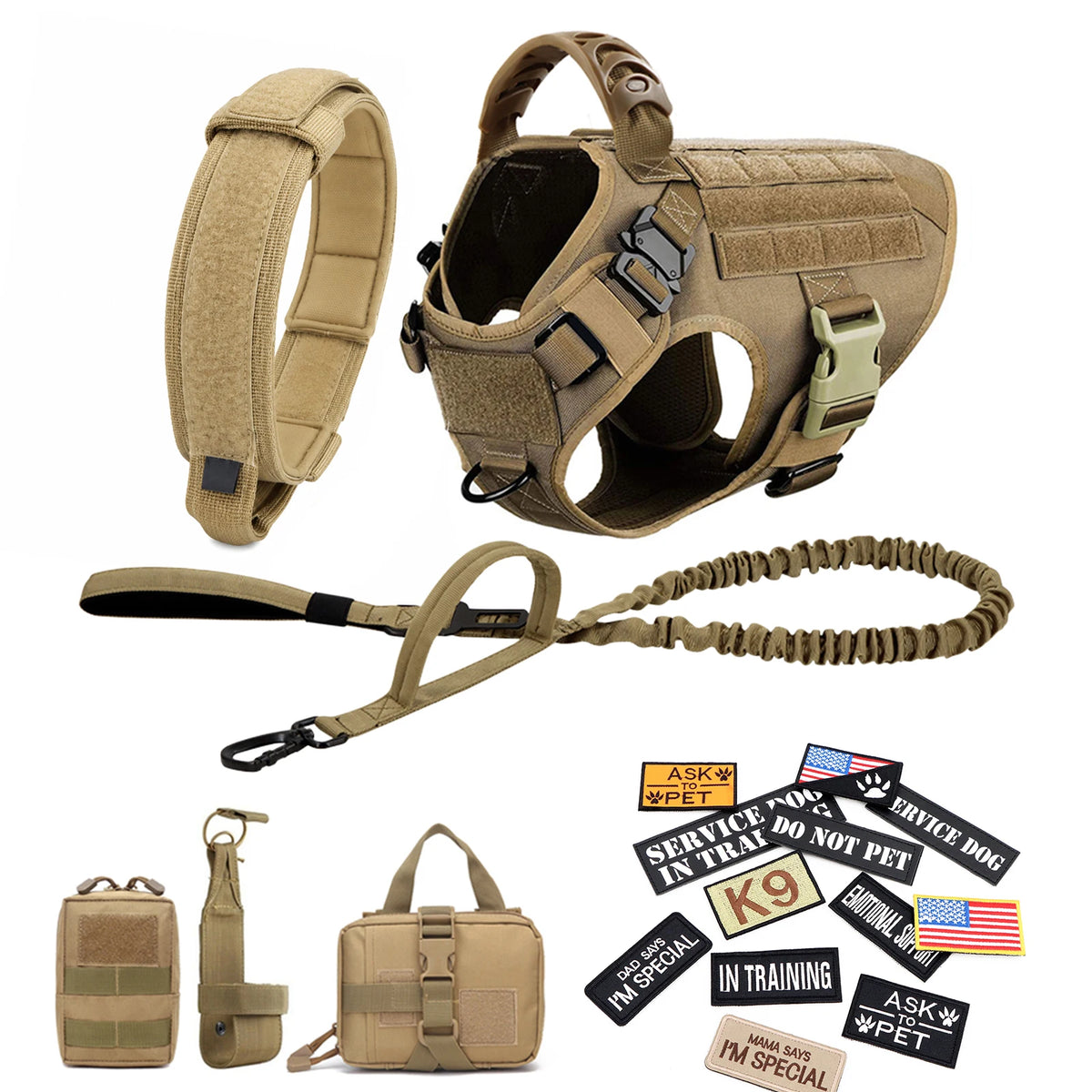 PETRAVEL Tactical Dog Harness Vest With Training Leash Set