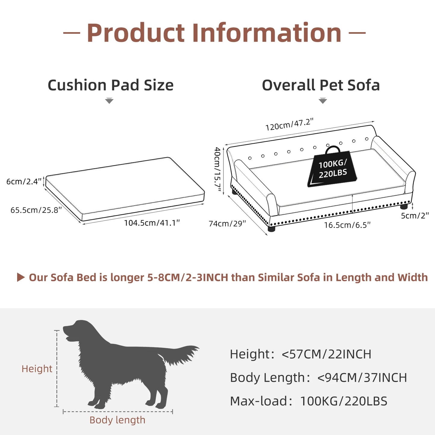 BINGOPAWCN Elevated Microfiber Leather Dog Bed Sofa With Removable Cushion