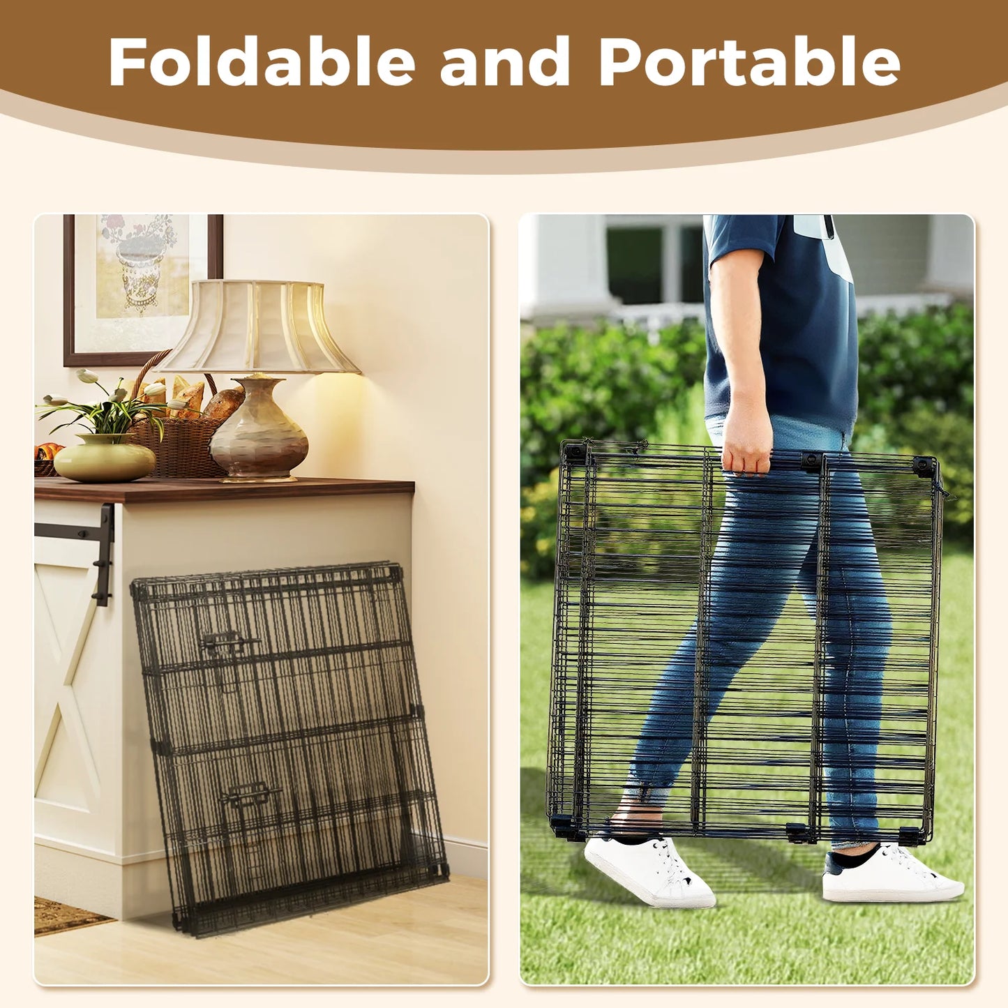 Foldable Metal Dog Playpen Indoor Outdoor Fence with Doors