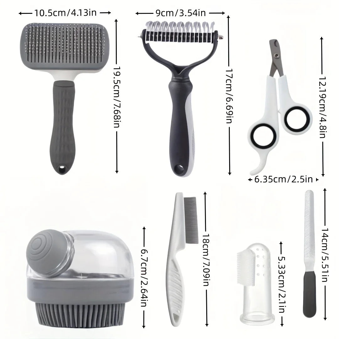 Hign-concerned Dog Grooming Kit Self Cleaning Set With Nail Clippers Flea Comb Shampoo Bath Brush