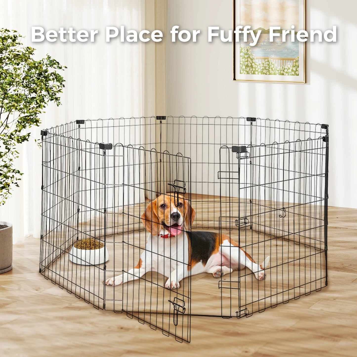 Foldable Metal Dog Playpen Indoor Outdoor Fence with Doors