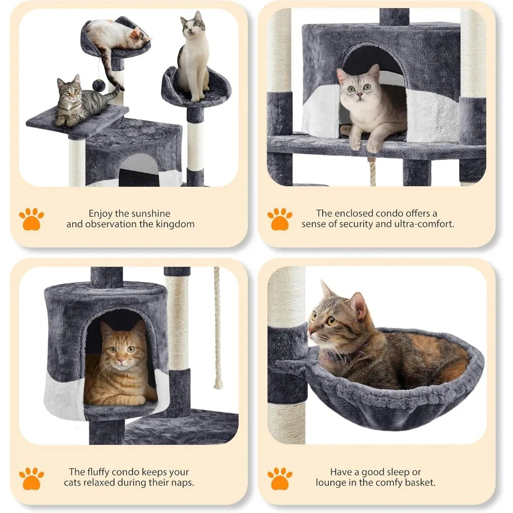 Multi Level Cat Tower With Sisal Posts And Plush Perches