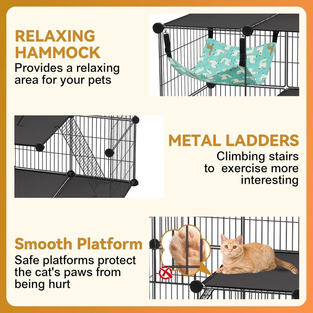 Cat Cage 3-Tier DIY Catio Enclosure With Detachable Hammock
