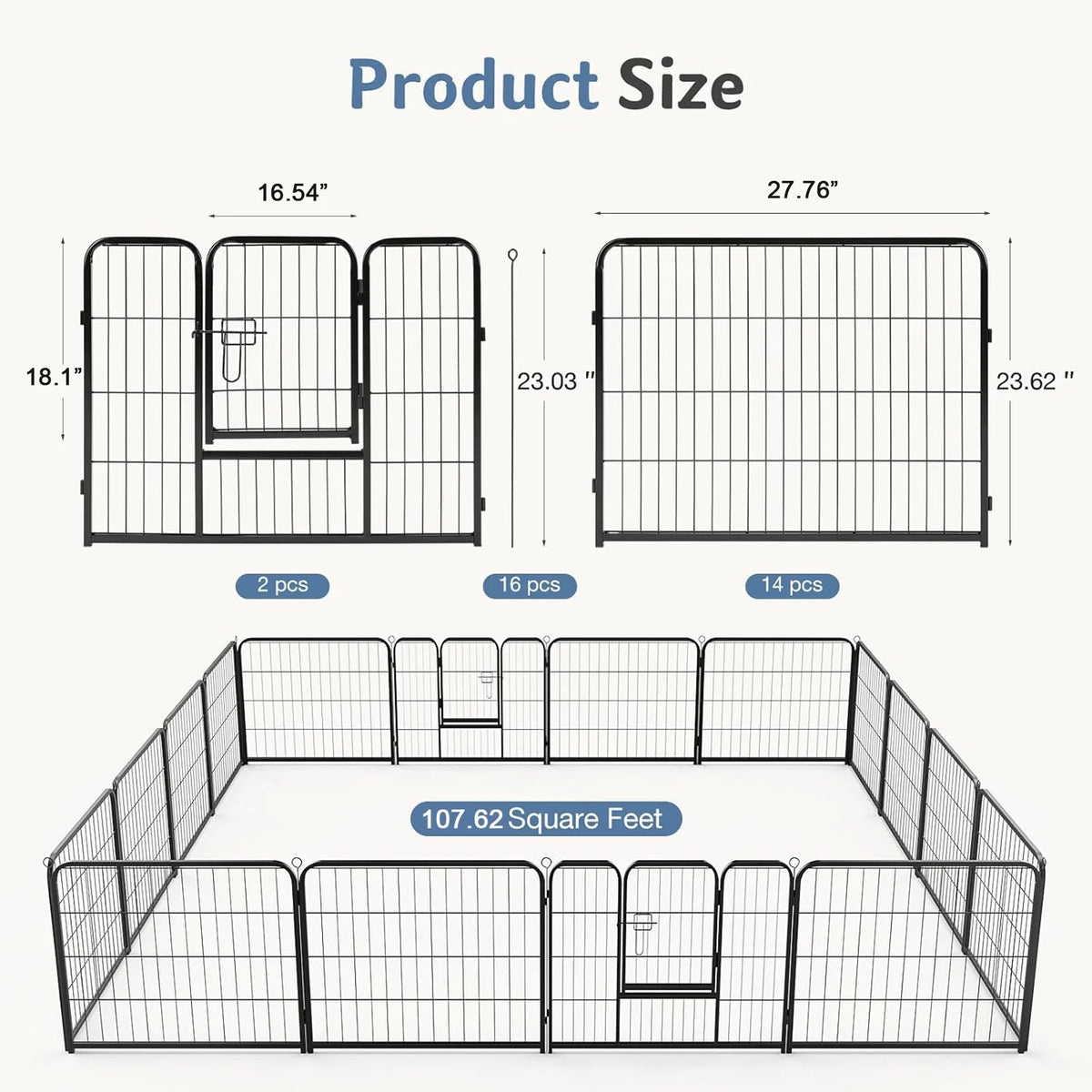 JHK Foldable Metal Dog Playpen Fence For Indoor Outdoor Use
