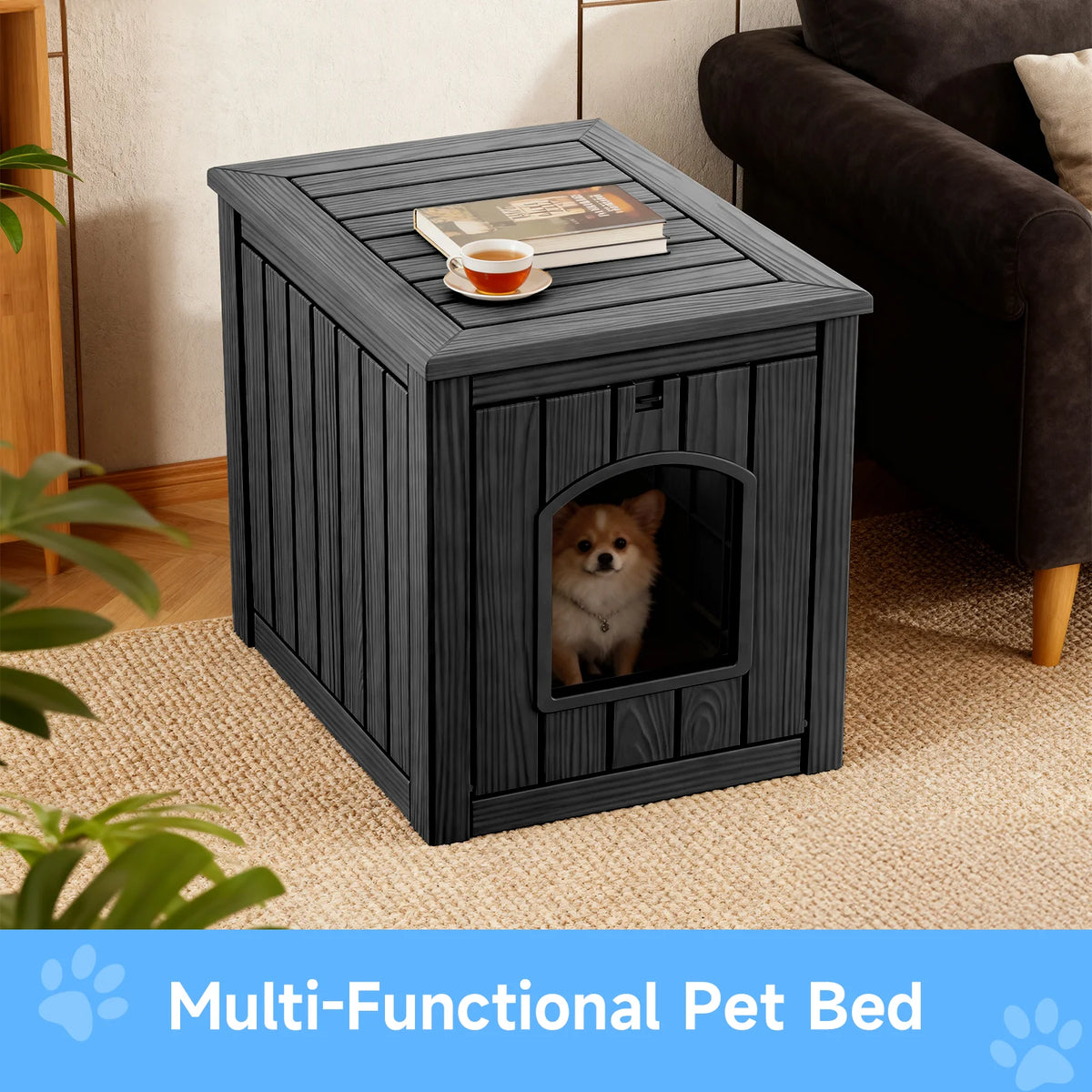 Waterproof Resin Cat House End Table Indoor Outdoor Pet Kennel