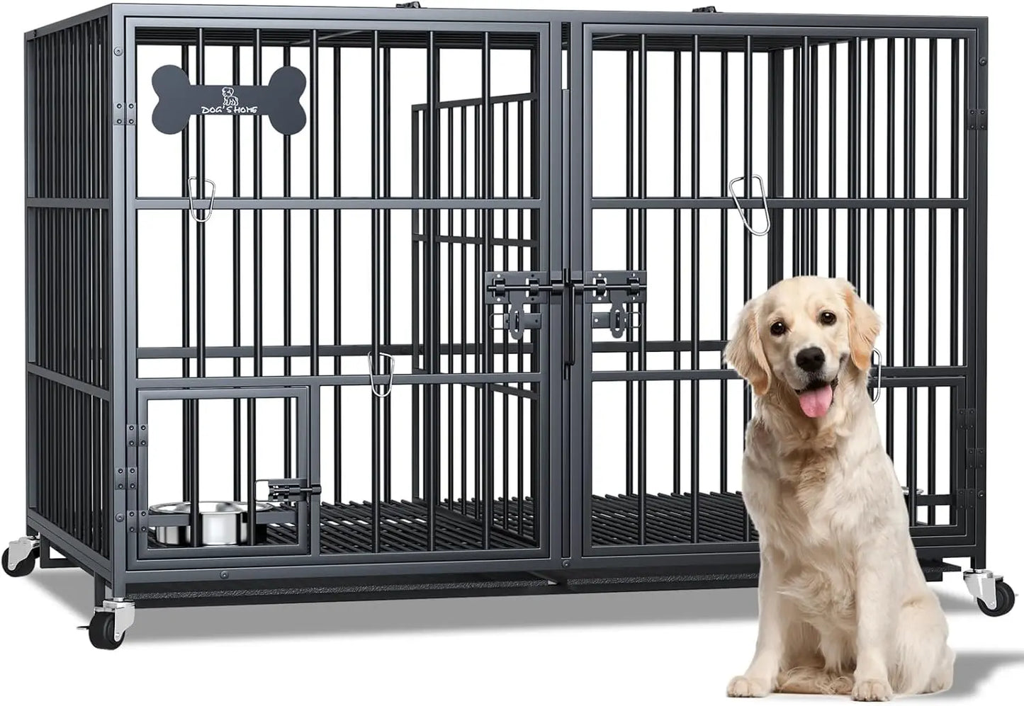 Heavy Duty Metal Dog Crate With Divider Wheels Tray