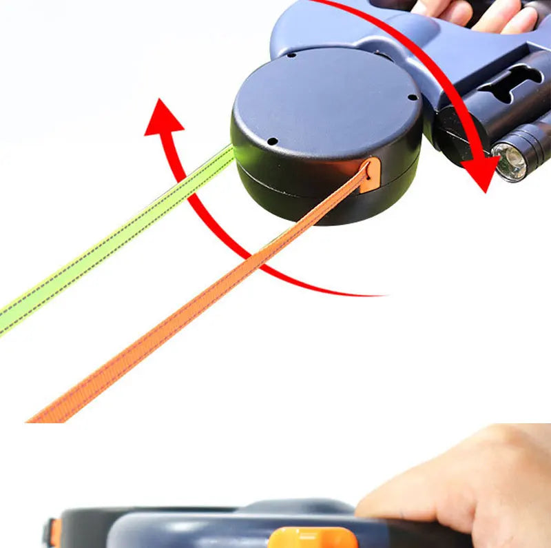 Guangdong 3In1 Double Head Automatic Retractable Dog Leash Flashlight Poop Bag Dispenser Reflective