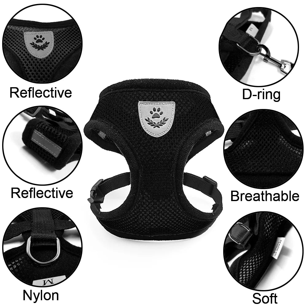 Adjustable Reflective Mesh Dog Cat Harness With Leash Set