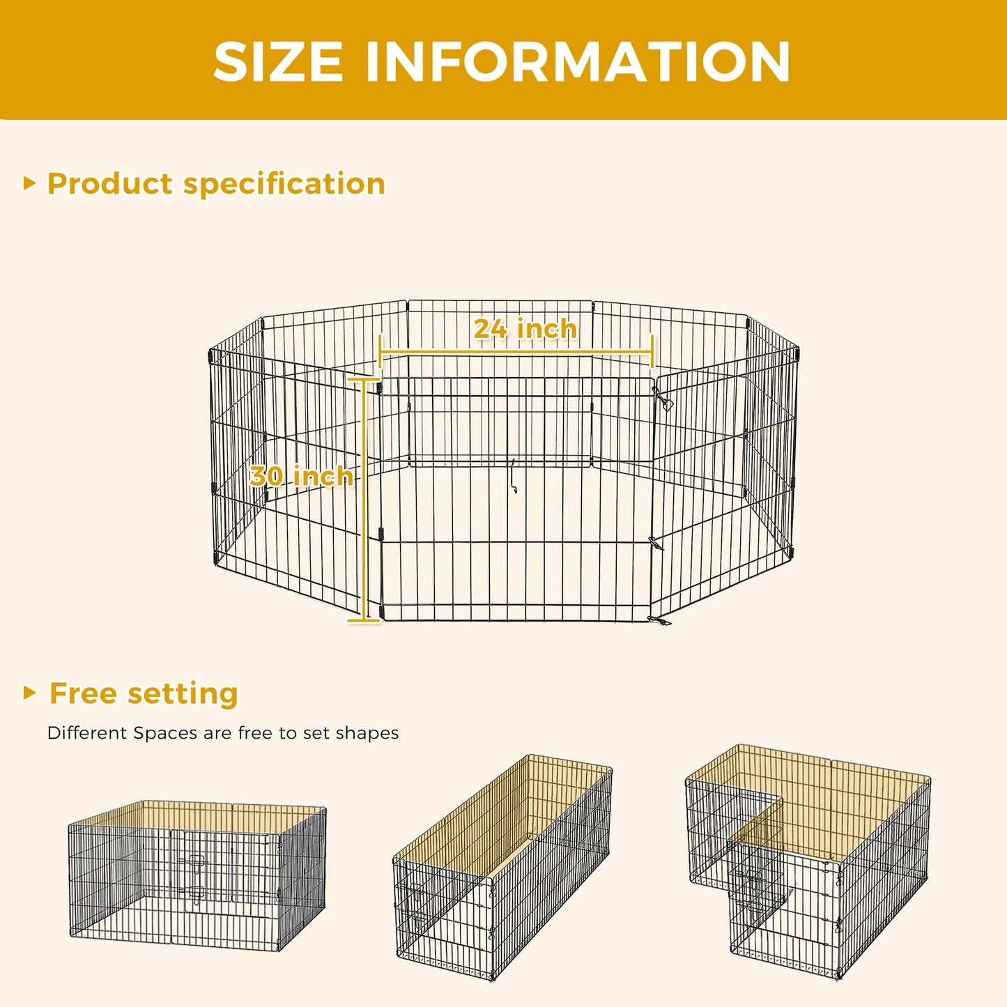 Foldable Metal Dog Playpen Indoor Outdoor Fence with Doors