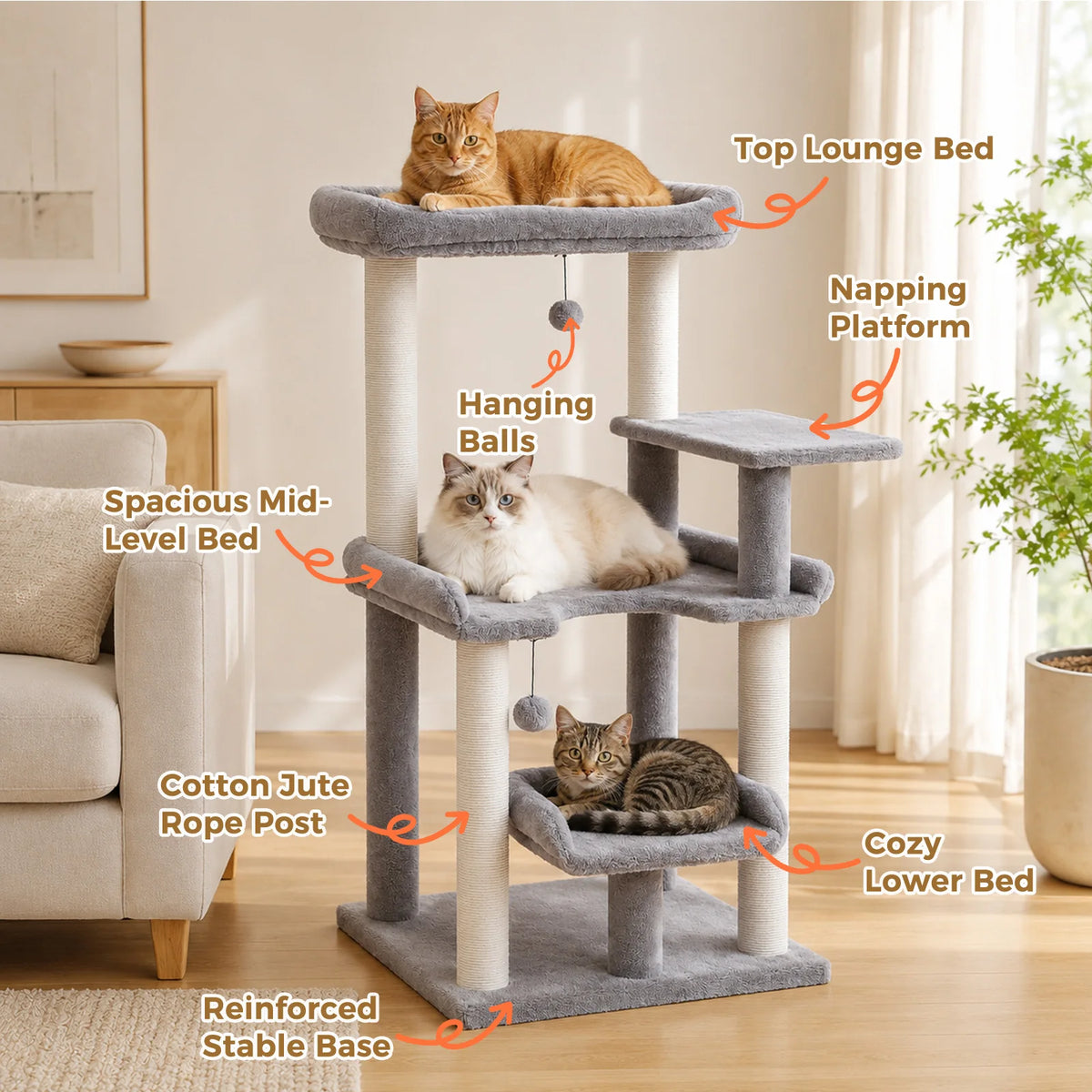 PAWZ Road Multi Level Cat Tree With Scratching Posts