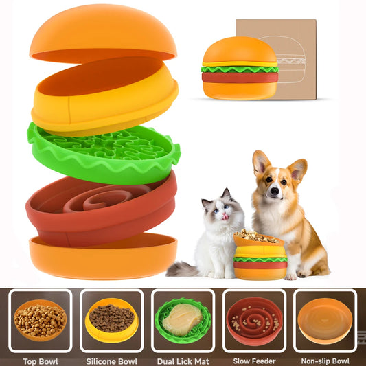 Five Stackable Slow Feed Pet Bowls Set for Cats and Small Dogs Raised Travel Anti Choking Feeder