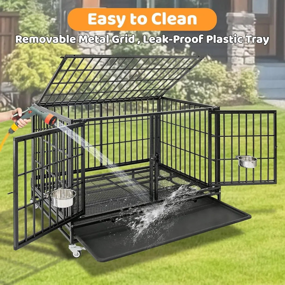 Heavy Duty Stackable Dog Crate With Detachable Divider And Wheels