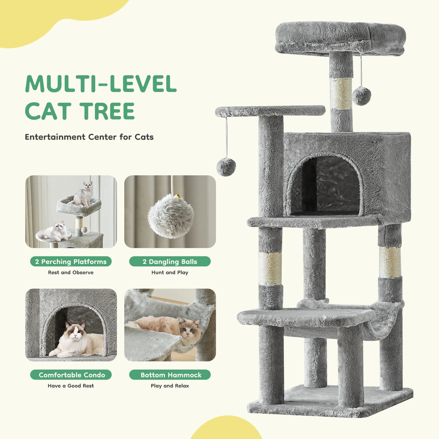 JHK Cat Tree Tower Indoor Multi-Cat Play Scratching