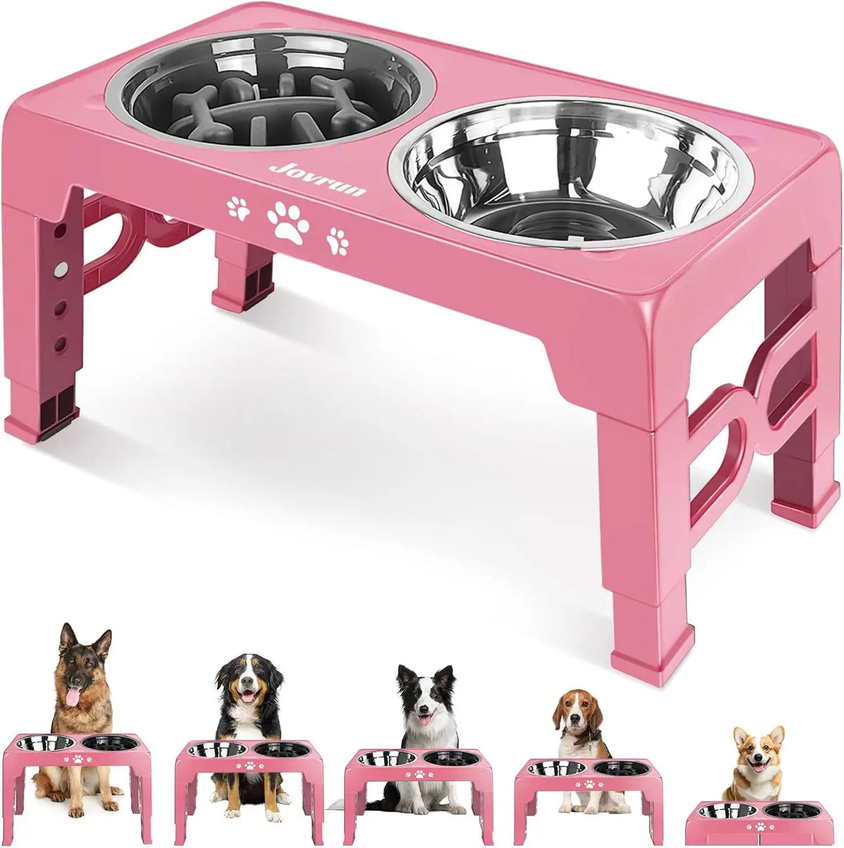 Adjustable Elevated Dog Bowl Slow Feeder With Stainless Steel Stand