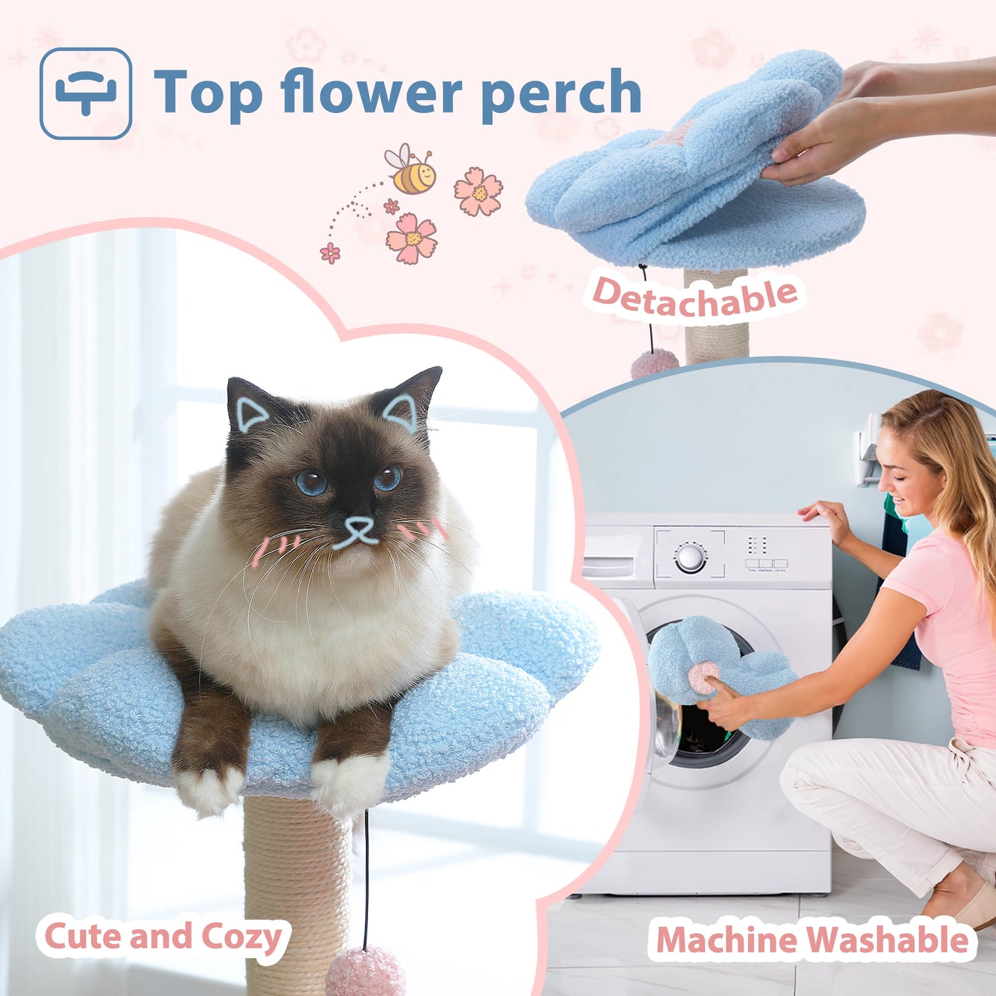PETEPELACN Flower Cat Tree With Large Metal Frame Hammock