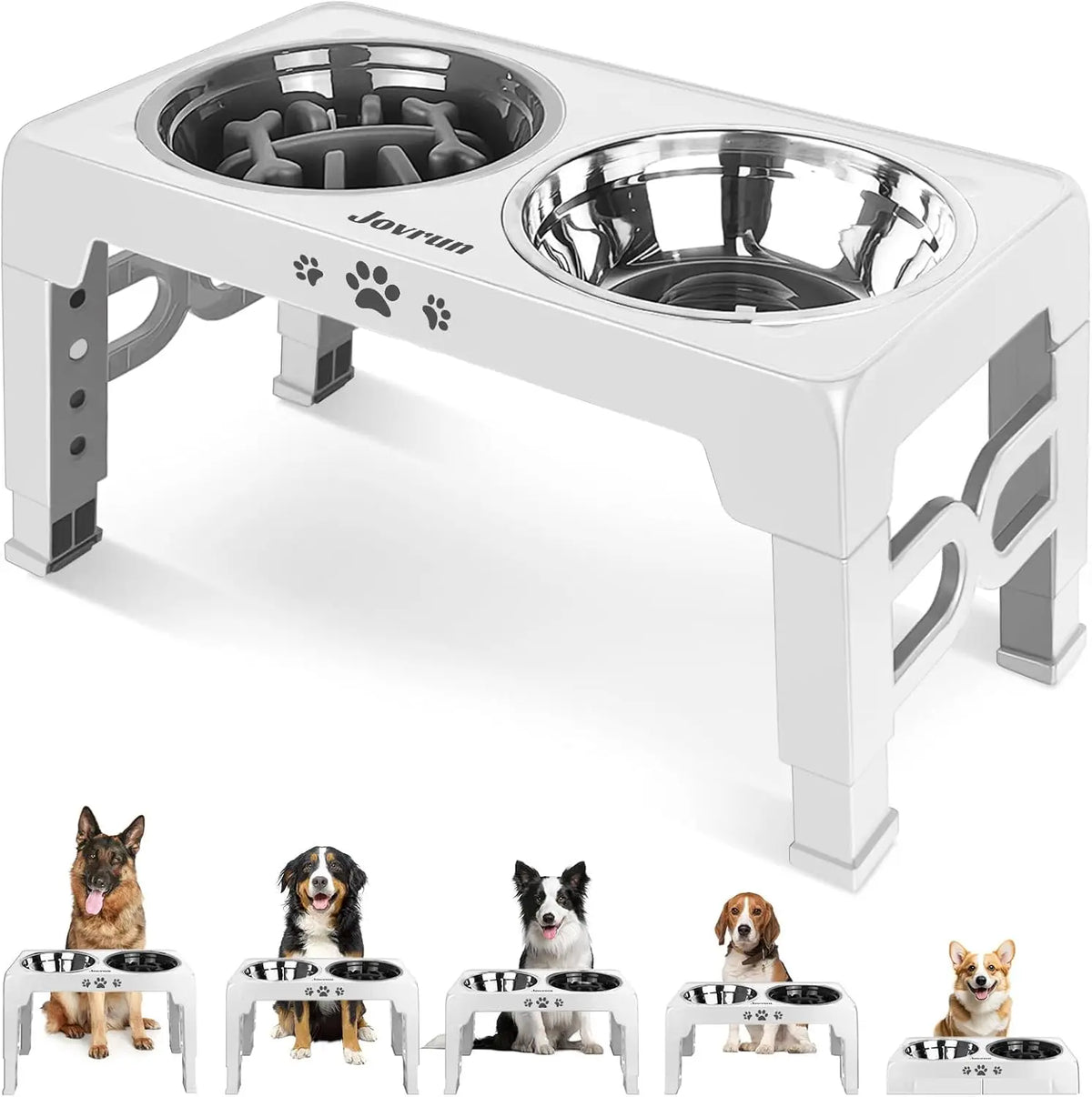 Adjustable Elevated Dog Bowl Slow Feeder With Stainless Steel Stand