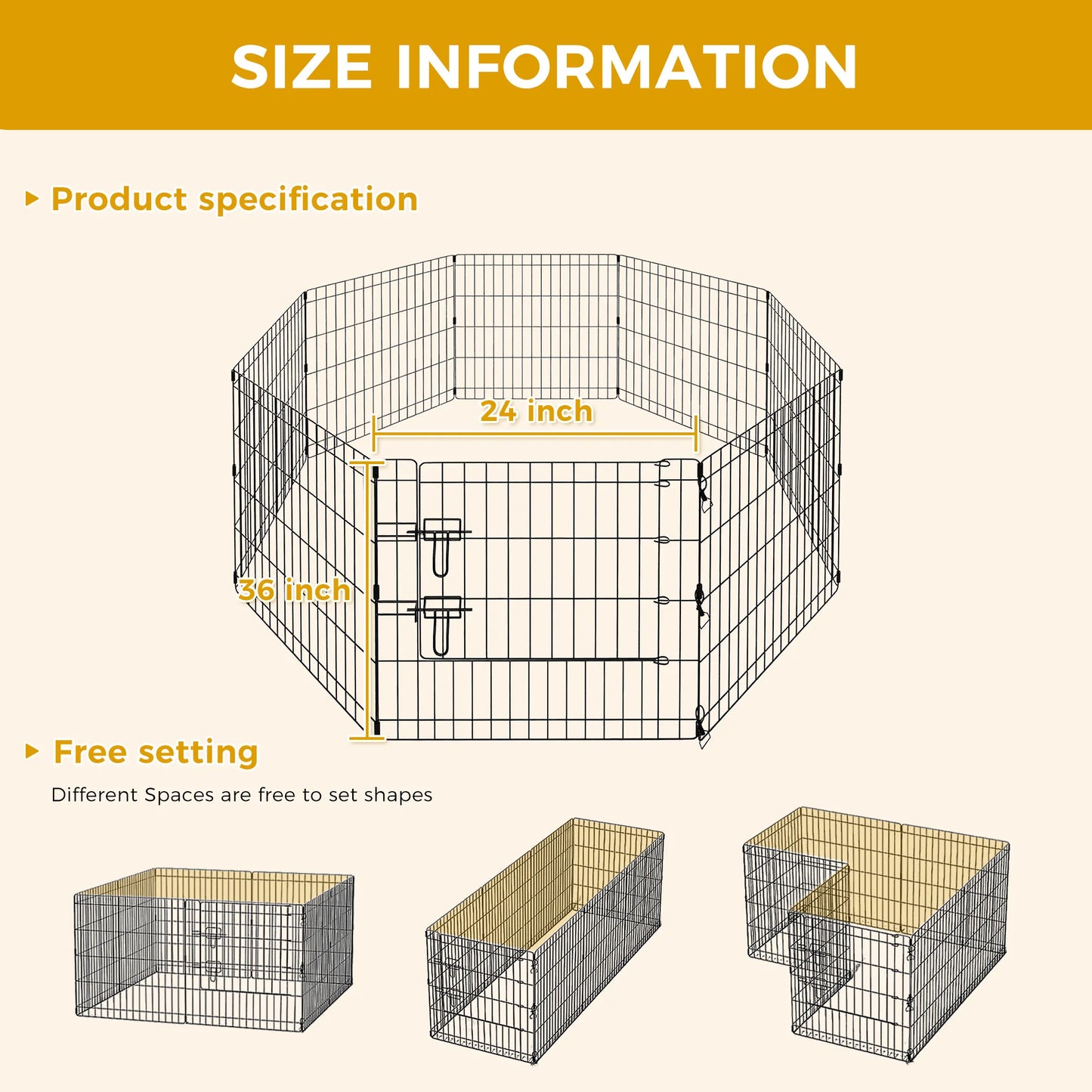 Foldable Metal Dog Playpen Indoor Outdoor Fence with Doors