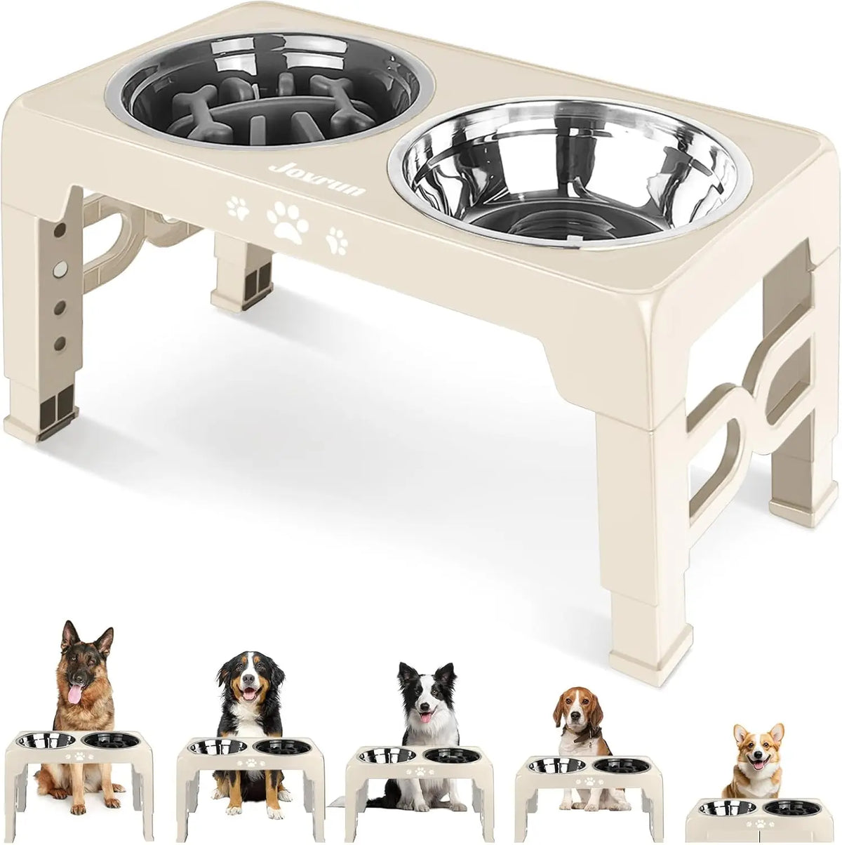 Adjustable Elevated Dog Bowl Slow Feeder With Stainless Steel Stand