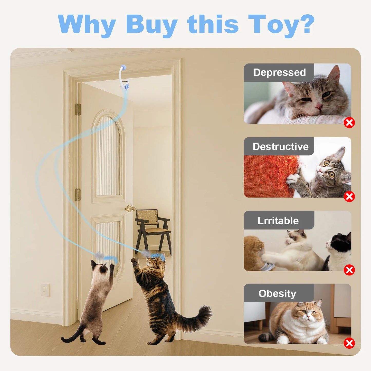 Cityflee USB Rechargeable Electric Door Hanging Cat Toy With Automatic Motion Sensor