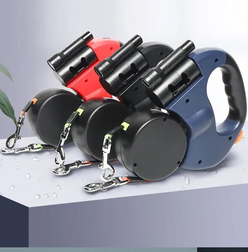 Guangdong 3In1 Double Head Automatic Retractable Dog Leash Flashlight Poop Bag Dispenser Reflective