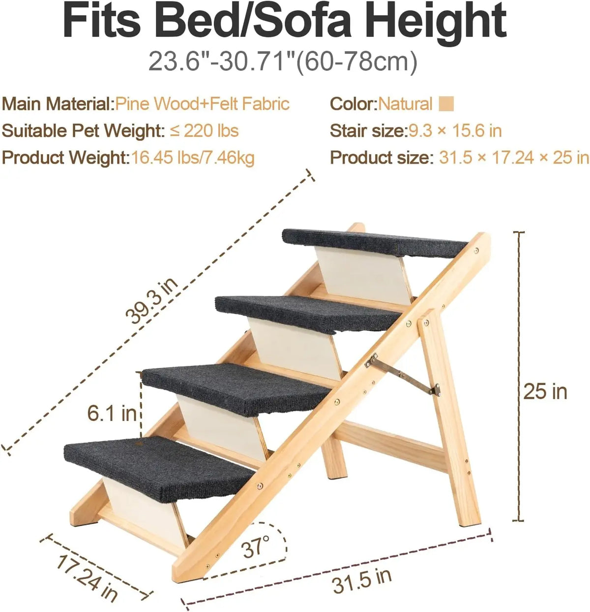 Premium Foldable Wood Pet Stairs And Ramp For Dogs And Cats