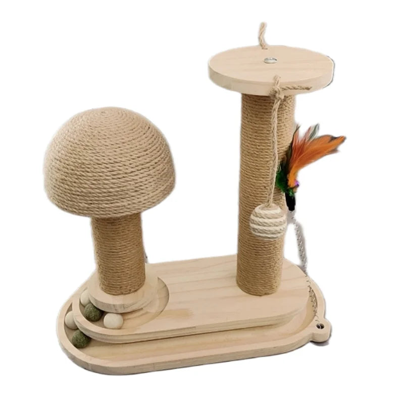 CZBNYXCN Interactive Cat Scratching Post Tower With Jute Ball Track Three Tier Wood