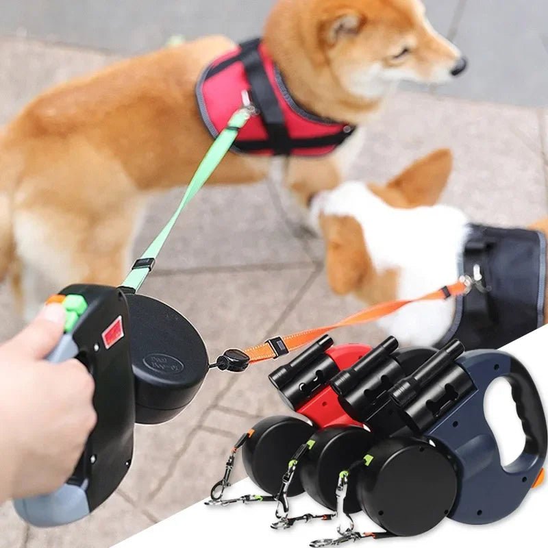 Guangdong 3In1 Double Head Automatic Retractable Dog Leash Flashlight Poop Bag Dispenser Reflective