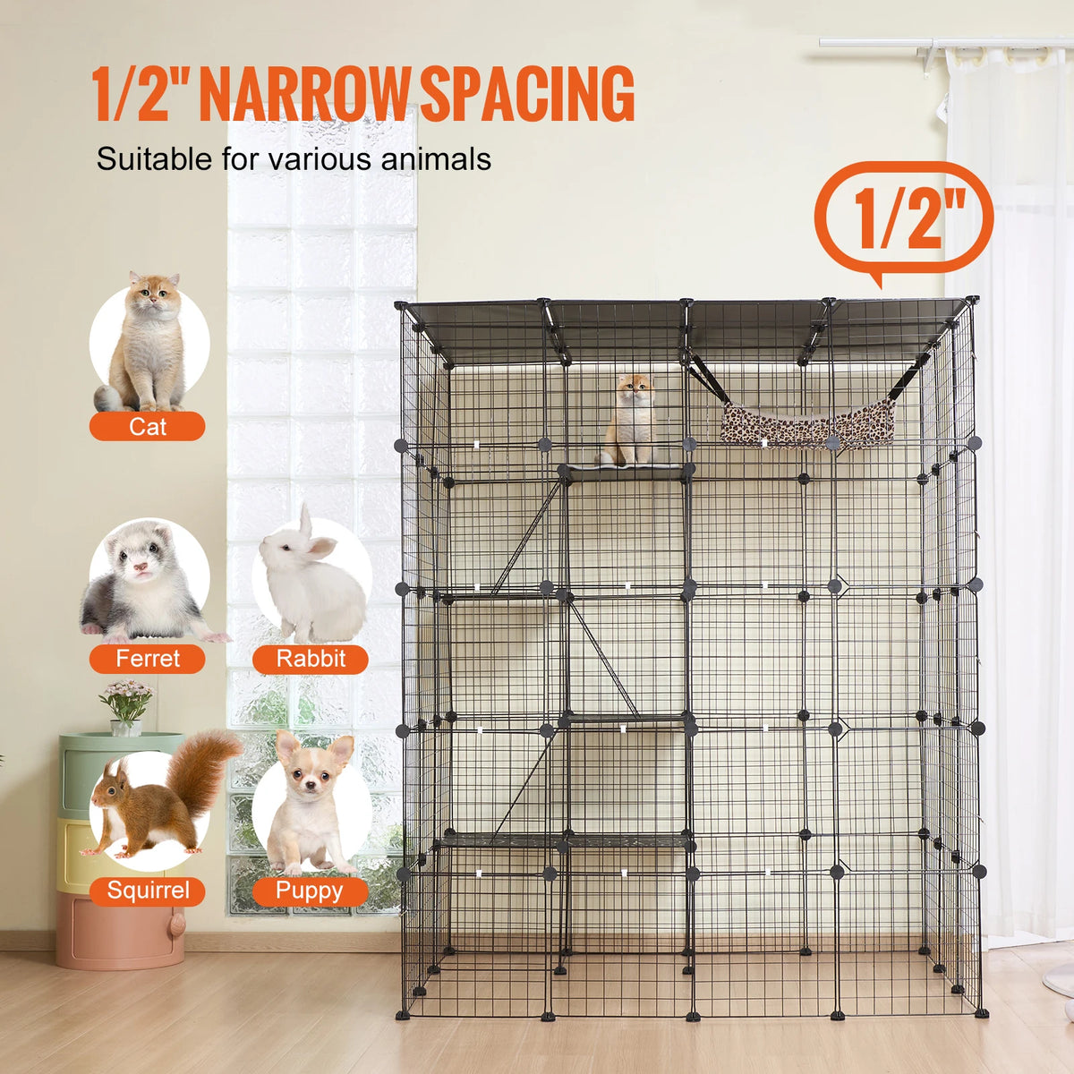 SucceBuy Multi Level Metal Cat Enclosure With Hammock And Ramp