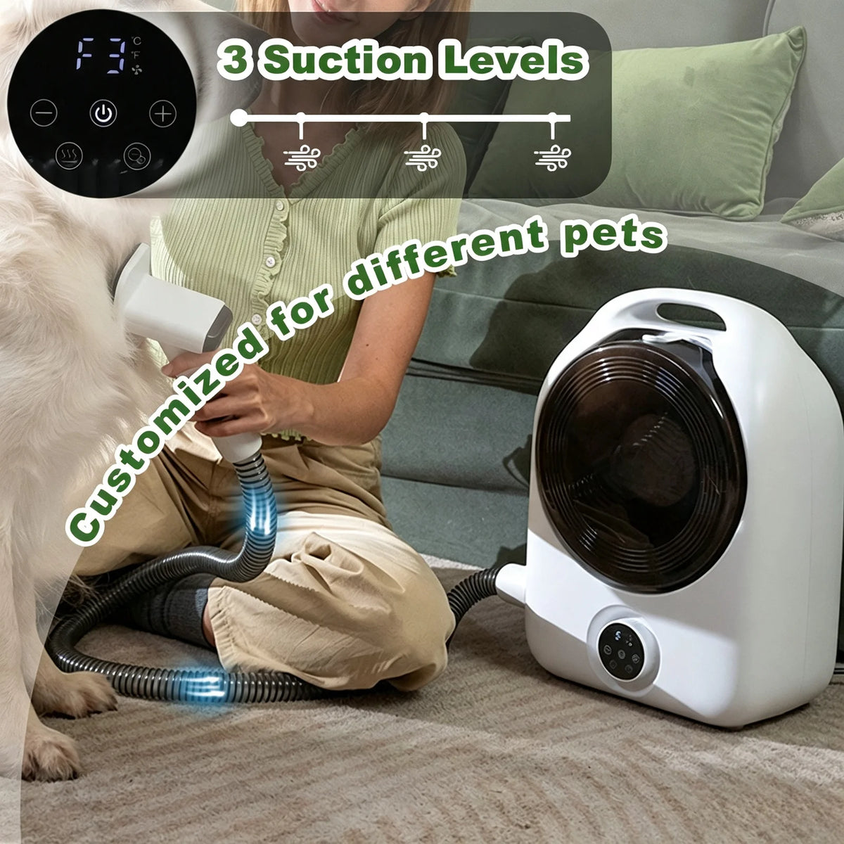 Pet Grooming Kit With Vacuum Clipper Dryer And Hair Trimmer