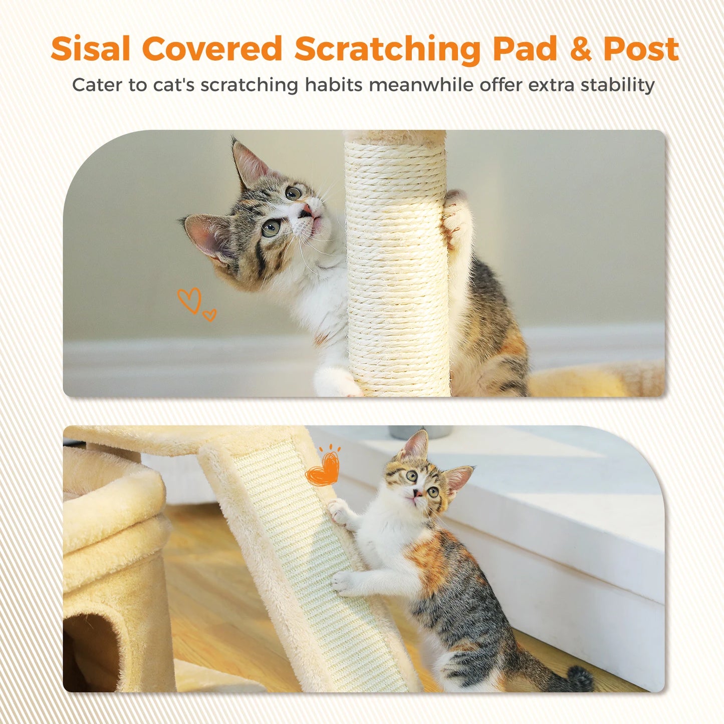 PAWZ Road Small Cat Tree Indoor Tower With Sisal Scratching Post And Top Perch Cat Condo